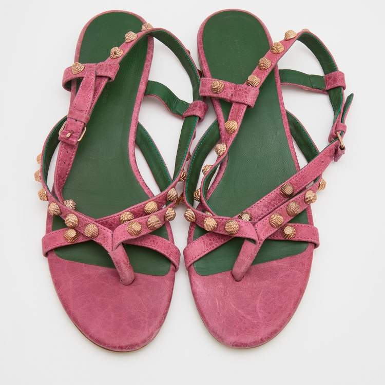 Pre Owned Balenciaga Pink Leather Arena Thong Flats Size 39