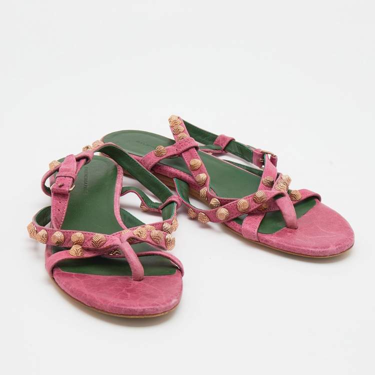 Pre Owned Balenciaga Pink Leather Arena Thong Flats Size 39