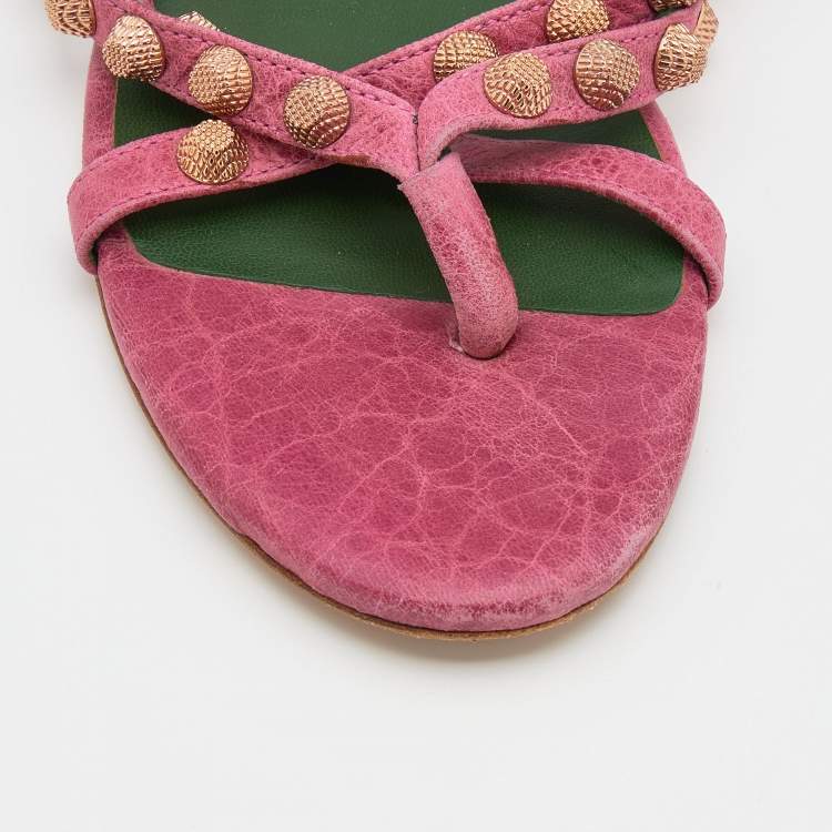 Pre Owned Balenciaga Pink Leather Arena Thong Flats Size 39