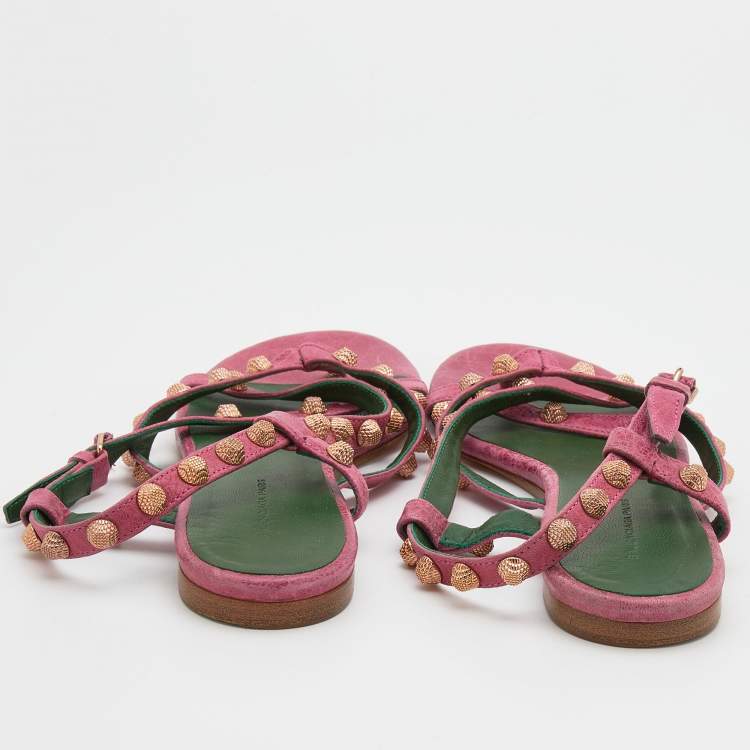 Pre Owned Balenciaga Pink Leather Arena Thong Flats Size 39