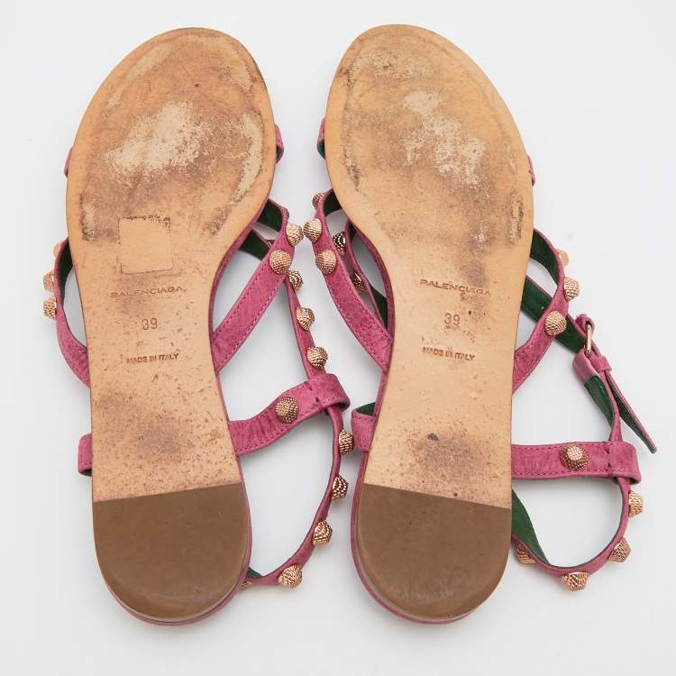Pre Owned Balenciaga Pink Leather Arena Thong Flats Size 39