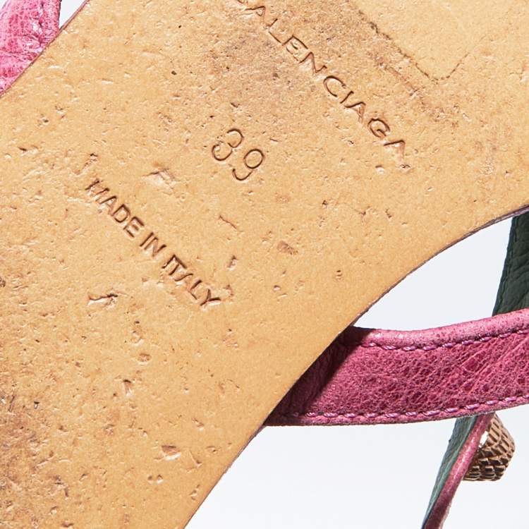Pre Owned Balenciaga Pink Leather Arena Thong Flats Size 39