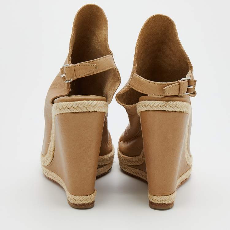 Pre Owned Balenciaga Beige Leather Wedge Sandals Size 39