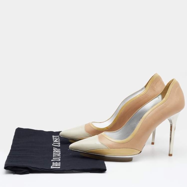 Pre Owned Balenciaga Multicolor Patent And Leather Pointed Toe Pumps Size 40