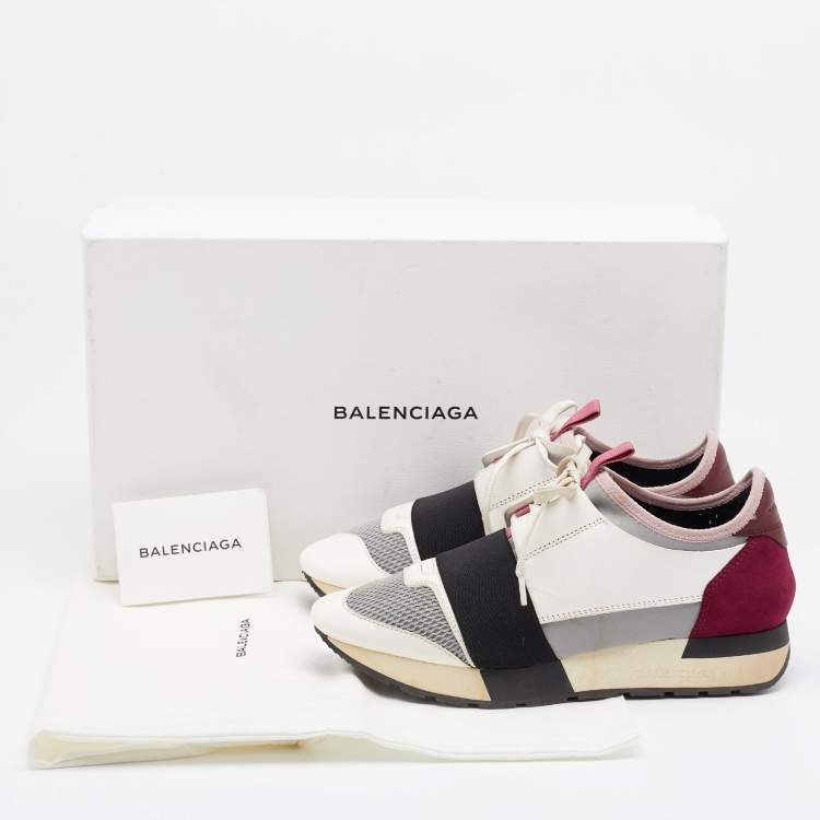 Pre Owned Balenciaga Multicolor Mesh And Leather Race Runner Low Top Sneakers Size 37