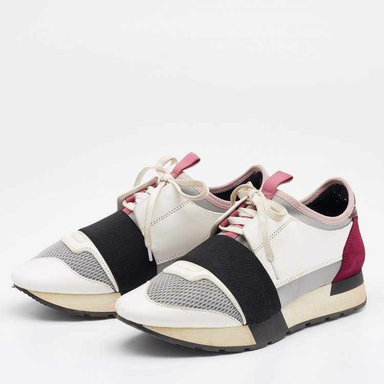 Pre Owned Balenciaga Multicolor Mesh And Leather Race Runner Low Top Sneakers Size 37