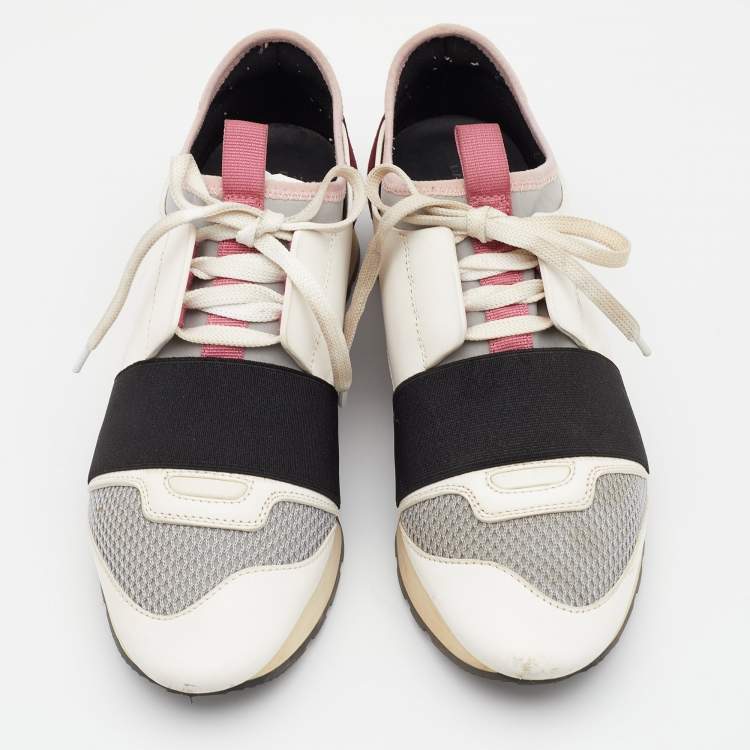 Pre Owned Balenciaga Multicolor Mesh And Leather Race Runner Low Top Sneakers Size 37