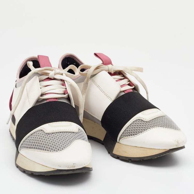 Pre Owned Balenciaga Multicolor Mesh And Leather Race Runner Low Top Sneakers Size 37