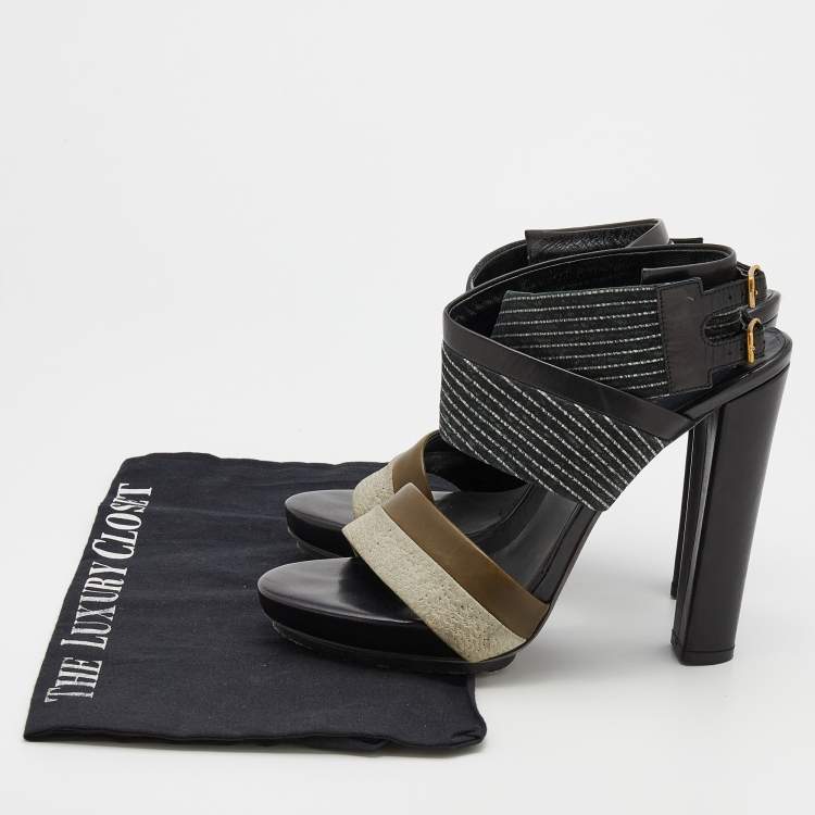 Pre Owned Balenciaga Multicolor Leather Ankle Wrap Sandals Size 39