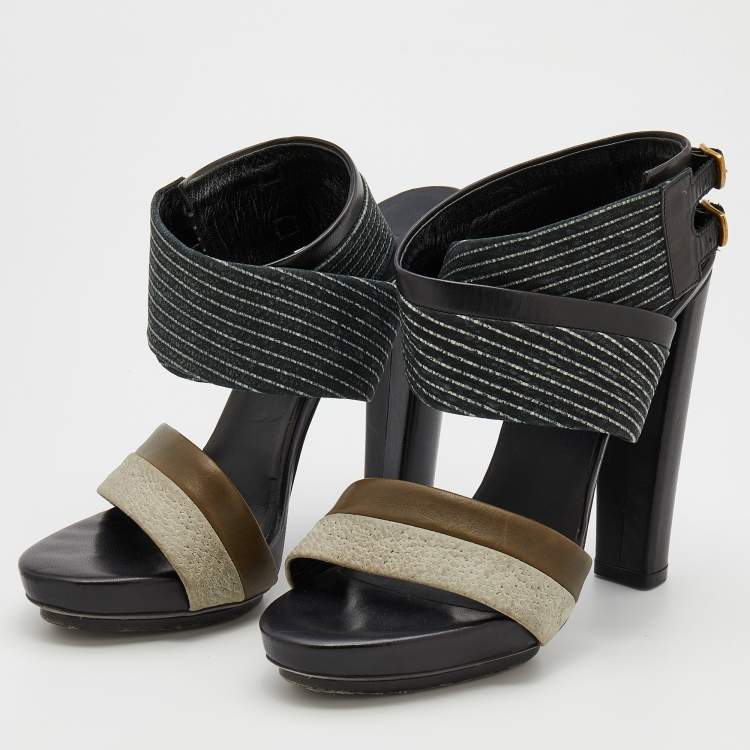 Pre Owned Balenciaga Multicolor Leather Ankle Wrap Sandals Size 39