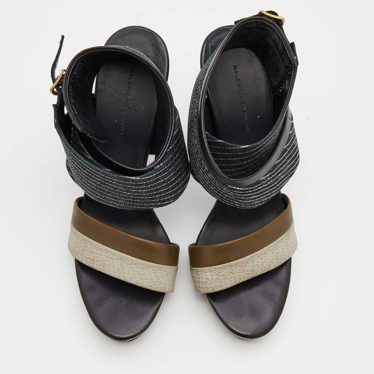Pre Owned Balenciaga Multicolor Leather Ankle Wrap Sandals Size 39