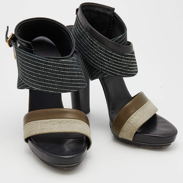 Pre Owned Balenciaga Multicolor Leather Ankle Wrap Sandals Size 39
