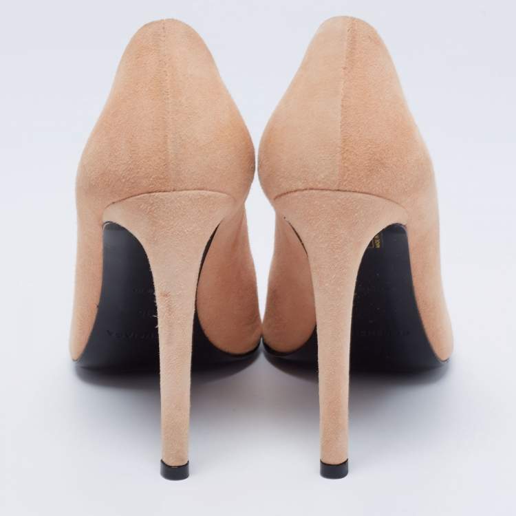 Pre Owned Balenciaga Beige Suede And PVC Peep Toe Pumps Size 38