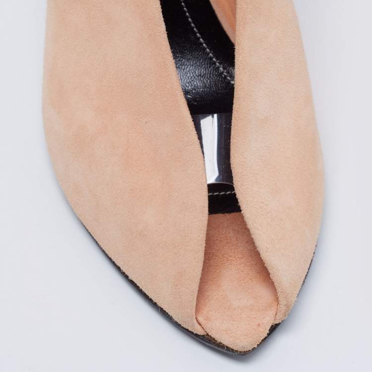 Pre Owned Balenciaga Beige Suede And PVC Peep Toe Pumps Size 38