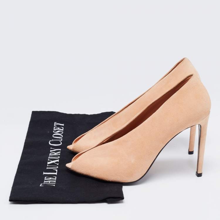 Pre Owned Balenciaga Beige Suede And PVC Peep Toe Pumps Size 38