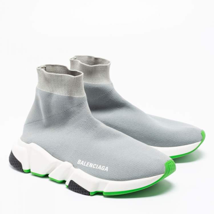 Pre Owned Balenciaga Grey Knit Fabric Speed Trainer Sock Sneakers Size 38