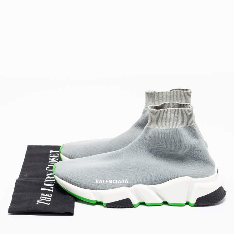 Pre Owned Balenciaga Grey Knit Fabric Speed Trainer Sock Sneakers Size 38