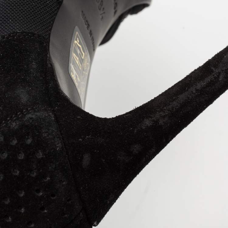 Pre Owned Balenciaga Black Fabric And Suede D'orsay Ankle-Strap Pumps Size 38.5