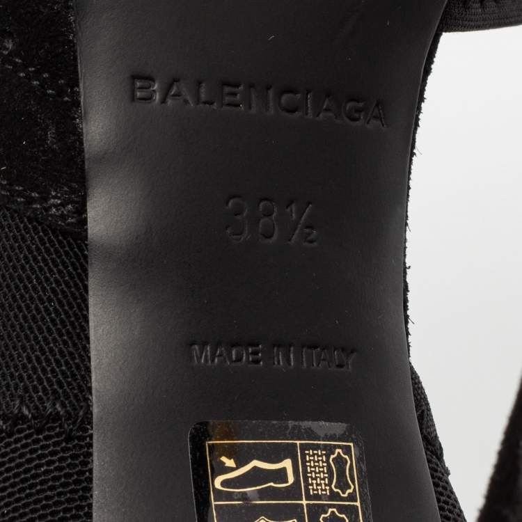 Pre Owned Balenciaga Black Fabric And Suede D'orsay Ankle-Strap Pumps Size 38.5