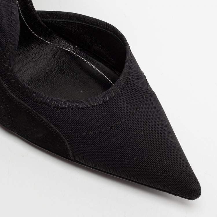 Pre Owned Balenciaga Black Fabric And Suede D'orsay Ankle-Strap Pumps Size 38.5