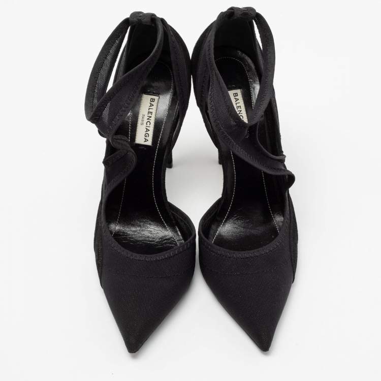 Pre Owned Balenciaga Black Fabric And Suede D'orsay Ankle-Strap Pumps Size 38.5