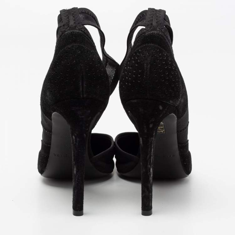 Pre Owned Balenciaga Black Fabric And Suede D'orsay Ankle-Strap Pumps Size 38.5