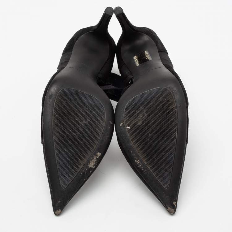 Pre Owned Balenciaga Black Fabric And Suede D'orsay Ankle-Strap Pumps Size 38.5