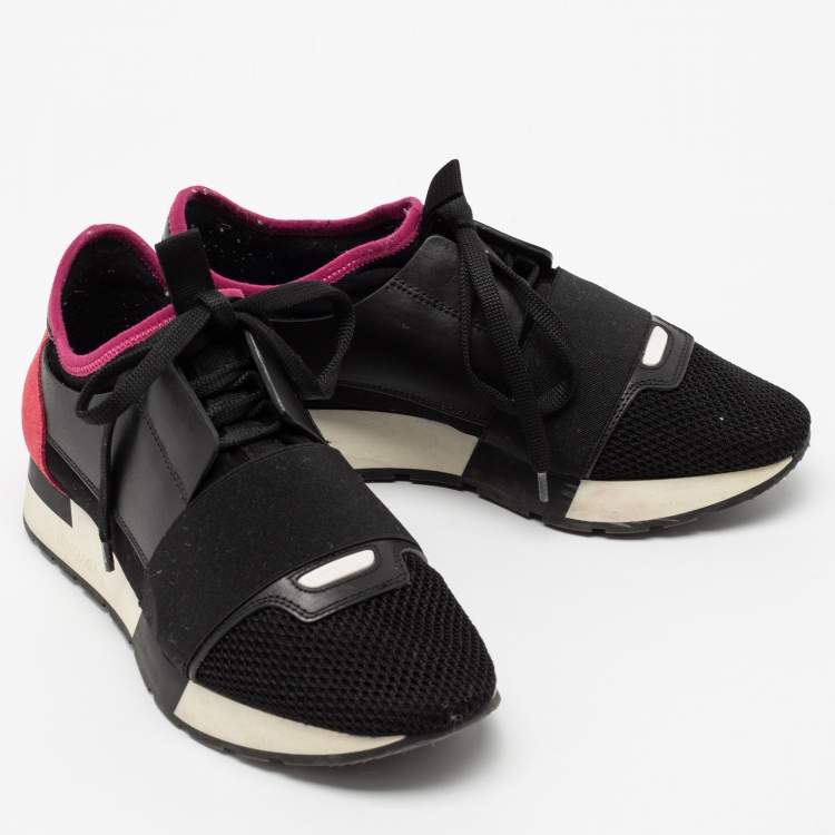 Pre Owned Balenciaga Black/Red Suede And Leather Race Runner Sneakers Size 36