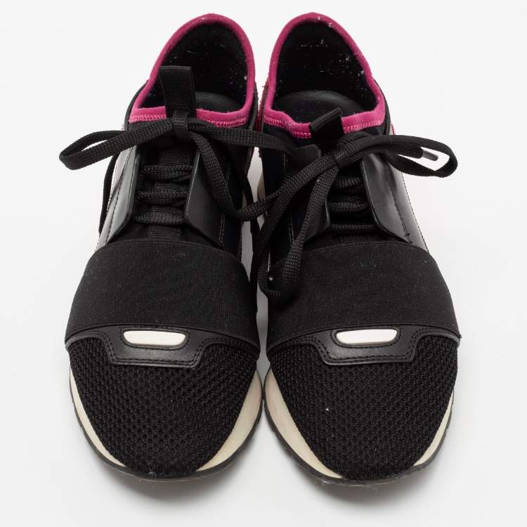 Pre Owned Balenciaga Black/Red Suede And Leather Race Runner Sneakers Size 36