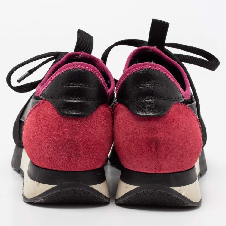 Pre Owned Balenciaga Black/Red Suede And Leather Race Runner Sneakers Size 36
