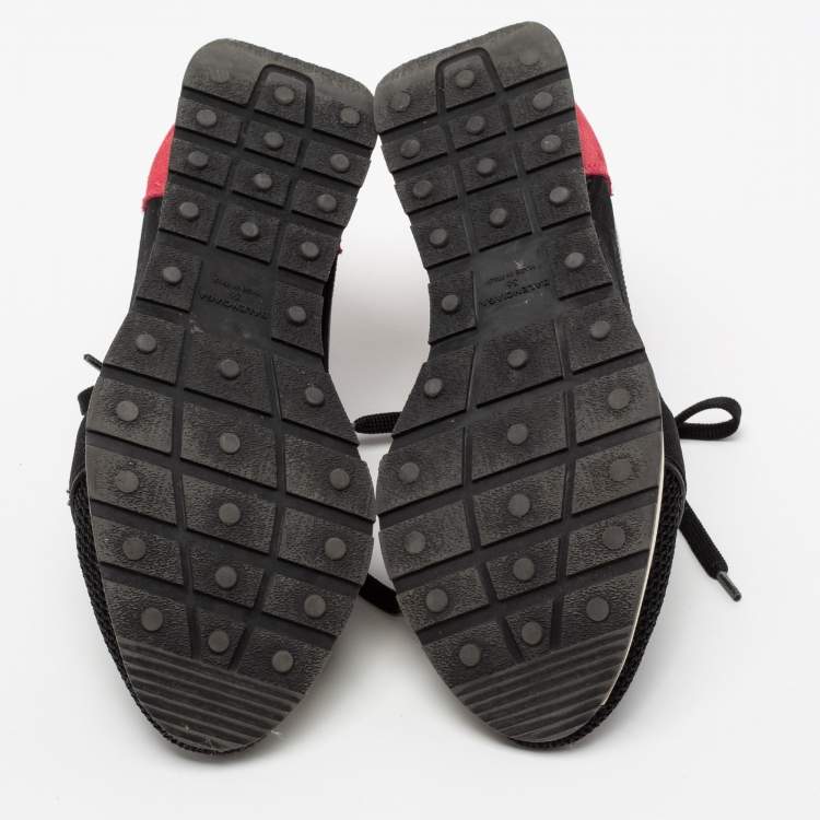 Pre Owned Balenciaga Black/Red Suede And Leather Race Runner Sneakers Size 36