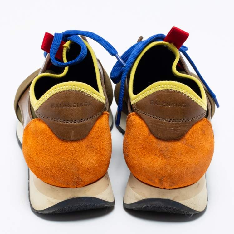Pre Owned Balenciaga Multicolor Suede And Mesh Race Runner Sneakers Size 38