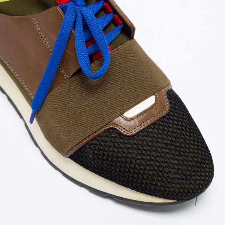 Pre Owned Balenciaga Multicolor Suede And Mesh Race Runner Sneakers Size 38