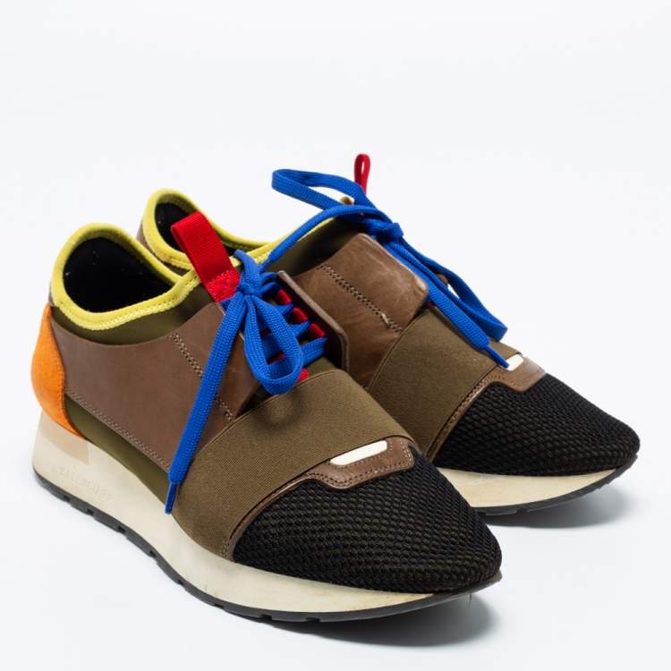 Pre Owned Balenciaga Multicolor Suede And Mesh Race Runner Sneakers Size 38