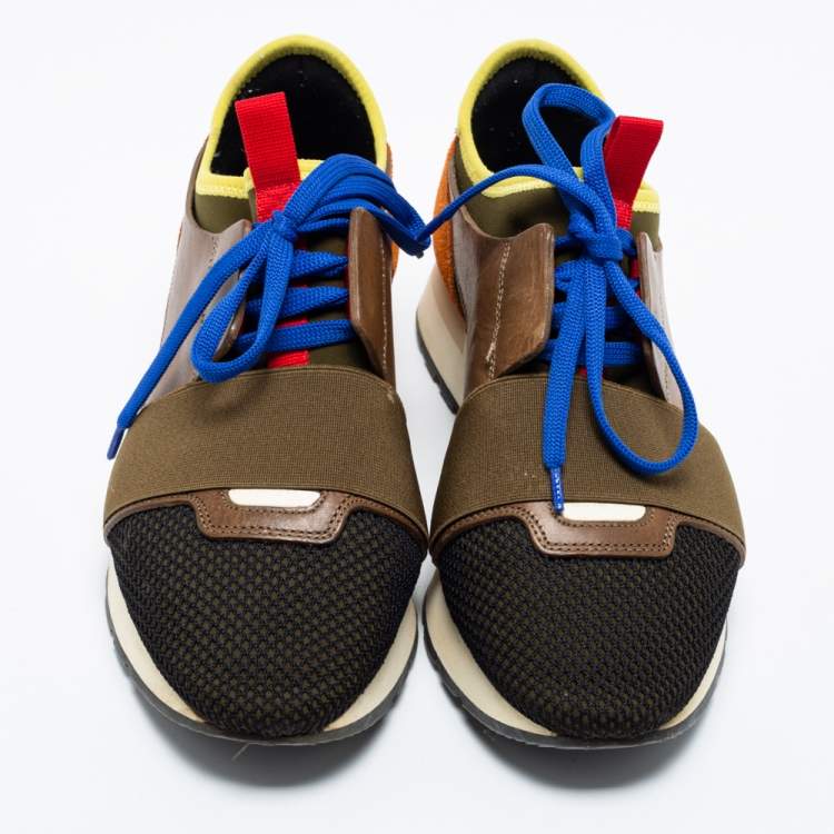 Pre Owned Balenciaga Multicolor Suede And Mesh Race Runner Sneakers Size 38
