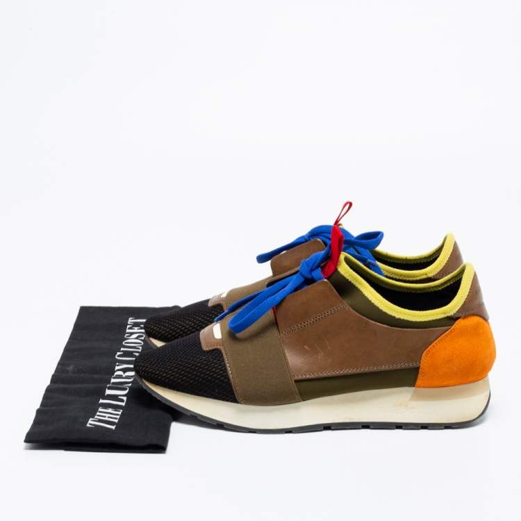 Pre Owned Balenciaga Multicolor Suede And Mesh Race Runner Sneakers Size 38