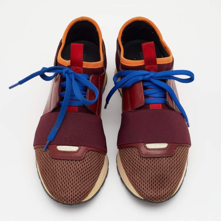 Pre Owned Balenciaga Multicolor Mesh And Leather Race Runner Low Top Sneakers Size 37
