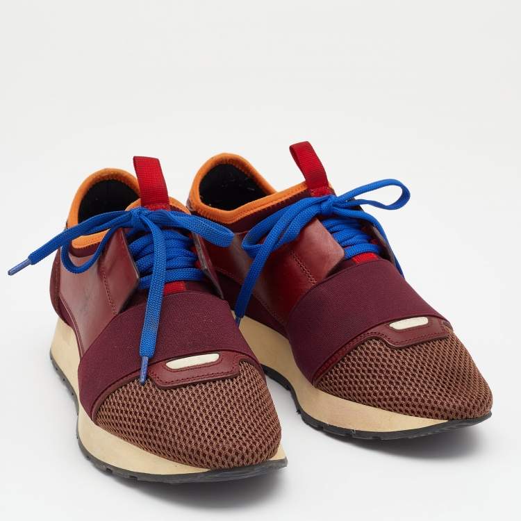 Pre Owned Balenciaga Multicolor Mesh And Leather Race Runner Low Top Sneakers Size 37