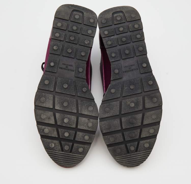 Pre Owned Balenciaga Metallic Burgundy Leather And Knit Fabric Race Runner Low Top Sneakers Size 38