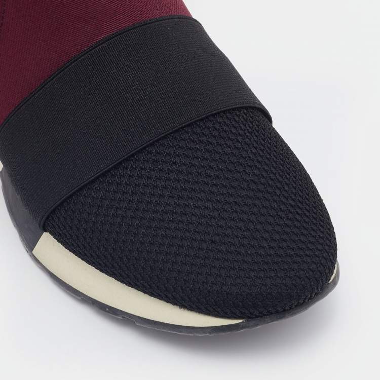 مملوكة مسبقًا Balenciaga Burgundy Neoprene and Mesh Race Runner High Top Sneakers Size 38