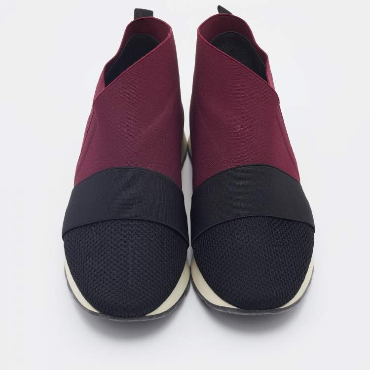 مملوكة مسبقًا Balenciaga Burgundy Neoprene and Mesh Race Runner High Top Sneakers Size 38