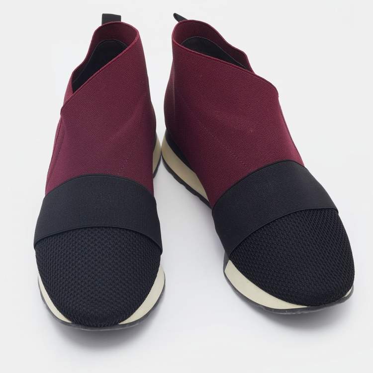 مملوكة مسبقًا Balenciaga Burgundy Neoprene and Mesh Race Runner High Top Sneakers Size 38