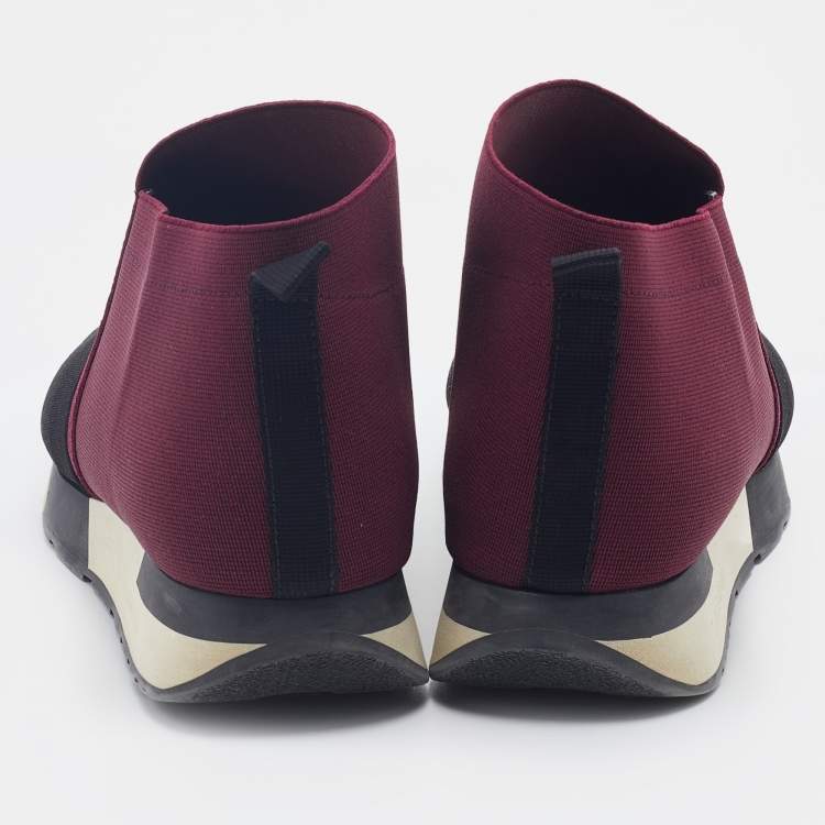 مملوكة مسبقًا Balenciaga Burgundy Neoprene and Mesh Race Runner High Top Sneakers Size 38