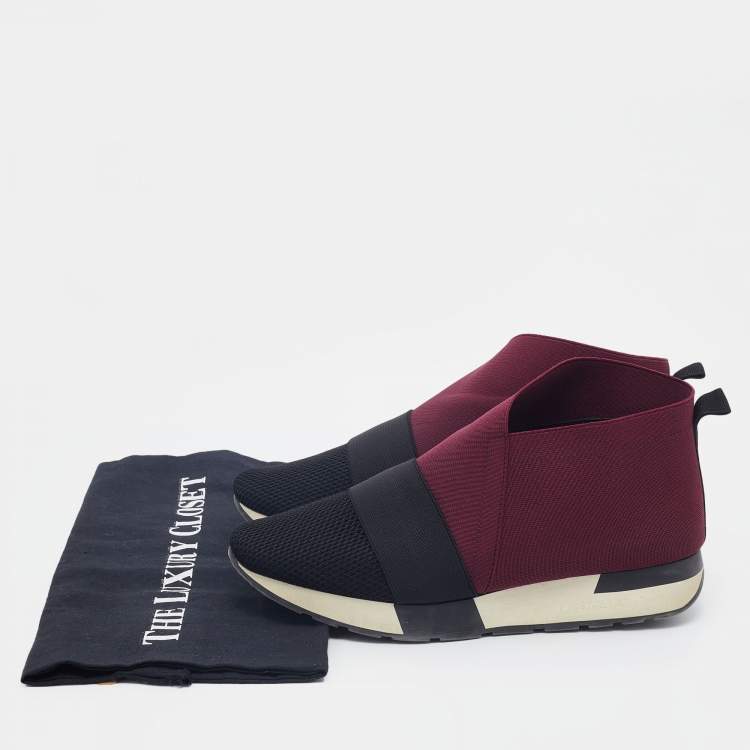 مملوكة مسبقًا Balenciaga Burgundy Neoprene and Mesh Race Runner High Top Sneakers Size 38