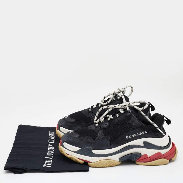 Pre Owned Balenciaga Black Leather And Mesh Triple S Sneakers Size 38