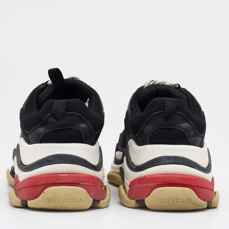 Pre Owned Balenciaga Black Leather And Mesh Triple S Sneakers Size 38