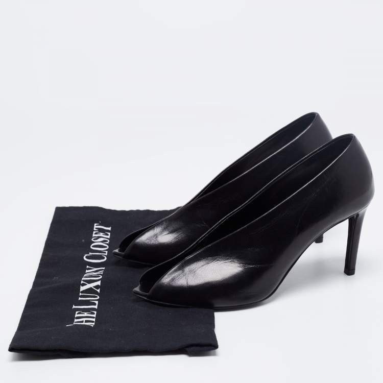 Pre Owned Balenciaga Black Leather V-Neck Open Toe Pumps Size 36
