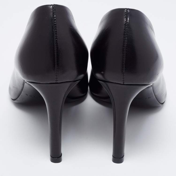 Pre Owned Balenciaga Black Leather V-Neck Open Toe Pumps Size 36