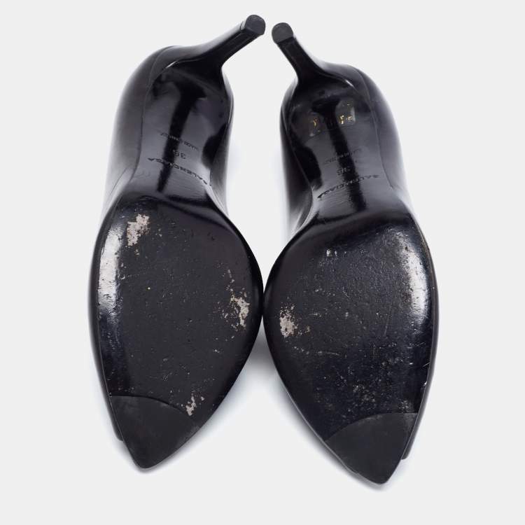 Pre Owned Balenciaga Black Leather V-Neck Open Toe Pumps Size 36