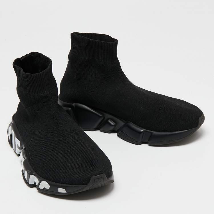 Pre Owned Balenciaga Black Knit Fabric Speed Trainer Sneakers Size 37